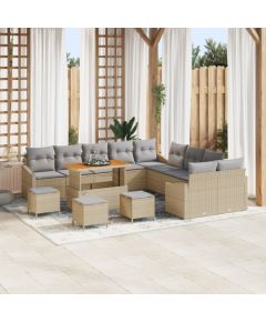 vidaXL 14-częściowy zestaw sofy ogrodowej z poduszkami w beżu z polirattanu akacjowego, vidaXL 2-osobowa sofa ogrodowa z miejscem do przechowywania i poduszkami w beżu z polirattanu, vidaXL 4-częściowy zestaw do jadalni ogrodowej z poduszkami w beż Dārza mēbeļu komplekti