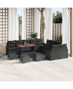 vidaXL 13-elementowy zestaw sofy ogrodowej z poduszkami Czarny Polirattan Akacja, vidaXL 2-osobowa sofa ogrodowa z miejscem na przechowywanie i poduszkami Czarny Polirattan, vidaXL 3-częściowy zestaw do jadalni ogrodowej z poduszkami Czarny Polirattan A Dārza mēbeļu komplekti