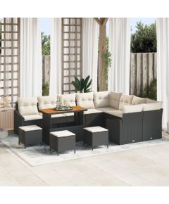 Vidaxl Zestaw sofa ogrodowa 12-elementowy z poduszkami czarny polirattan akacjowy, Sofa ogrodowa 2-osobowa z miejscem na przechowanie i poduszkami czarny polirattan, Zestaw do jedzenia w ogrodzie 3-elementowy z poduszkami czarny polirattan akacjowy Dārza mēbeļu komplekti