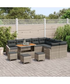 Zestaw Sofowy do Ogrodu vidaXL 12 Części z Poduszkami Szary Polirattan Akacja, Sofa Ogrodowa vidaXL 2-osobowa z Schowkiem i Poduszkami Szary Polirattan, Zestaw Jadalniany do Ogrodu vidaXL 3 Części z Poduszkami Szary Polirattan Akacja Dārza mēbeļu komplekti