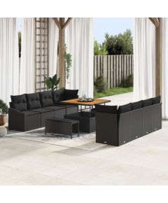 vidaXL 11-częściowy zestaw sofy ogrodowej z poduszkami czarny polirattan akacja, vidaXL 2-osobowa sofa ogrodowa z przechowalnią i poduszkami czarny polirattan, vidaXL 3-częściowy zestaw do jadalni ogrodowej z poduszkami czarny polirattan akacja Dārza mēbeļu komplekti