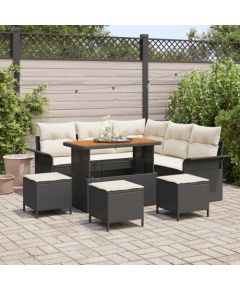 Vidaxl 9-Częściowy Zestaw Sofy Ogrodowej z Poduszkami Czarny Polirattan Akacja, Sofa Ogrodowa 2-osobowa z Schowkiem i Poduszkami Czarny Polirattan, 4-Częściowy Zestaw Stołu Ogrodowego z Poduszkami Czarny Polirattan Akacja Dārza mēbeļu komplekti