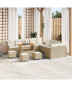 Vidaxl Zestaw 13-częściowy sof ogrodowych z poduszkami Beżowy Polirattan Akacja, Sofa 2-osobowa ogrodowa z pojemnikiem i poduszkami Beżowy Polirattan, Zestaw jadalniany 3-częściowy ogrodowy z poduszkami Beżowy Polirattan Akacja Dārza mēbeļu komplekti