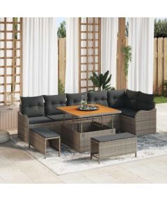 vidaXL 9-elementowy zestaw sof ogrodowych z poduszkami szary polirattan akacja, vidaXL 2-osobowa sofa ogrodowa z przechowalnią i poduszkami szary polirattan, vidaXL 3-elementowy zestaw stołowy ogrodowy z poduszkami szary polirattan akacja Dārza mēbeļu komplekti