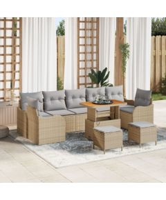 vidaXL 10-częściowy zestaw sofy ogrodowej z poduszkami beżowy rattan akacja, vidaXL 2-osobowa sofa ogrodowa z miejscem na dodatkowe rzeczy i poduszkami beżowy rattan Dārza mēbeļu komplekti