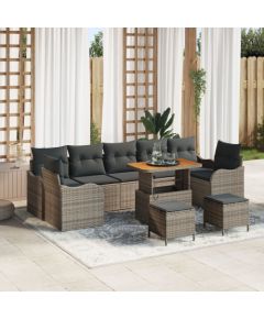 vidaXL 10-częściowy zestaw sofy ogrodowej z poduszkami Szary Polirattan Akacja, vidaXL 2-osobowa sofa ogrodowa z miejscem do przechowywania i poduszkami Szary Polirattan, vidaXL 3-częściowy zestaw obiadowy do ogrodu z poduszkami Szary Polirattan Akacj Dārza mēbeļu komplekti