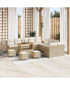 vidaXL 13-częściowy zestaw sof ogrodowych z poduszkami Beżowy Rattan Akacja, vidaXL 2-osobowa sofa ogrodowa z miejscem do przechowywania i poduszkami Beżowy Rattan, vidaXL 3-częściowy zestaw do jadalni ogrodowej z poduszkami Beżowy Rattan Akacja Dārza mēbeļu komplekti