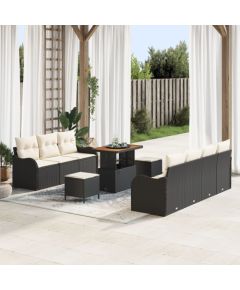 vidaXL 10-częściowy Zestaw Sofy Ogrodowej z Poduszkami Czarny Polirattan Akacja, vidaXL 2-osobowa Sofa Ogrodowa z Przechowalnią i Poduszkami Czarny Polirattan, vidaXL 3-częściowy Zestaw Do Jadalni Ogrodowej z Poduszkami Czarny Polirattan Akacja Dārza mēbeļu komplekti