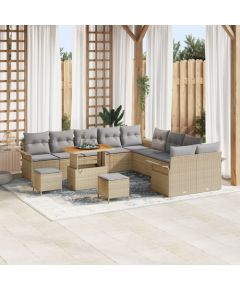 vidaXL 13-częściowy zestaw kanap ogrodowych z poduszkami Beżowy Polirattan Akacja, vidaXL 2-osobowa kanapa ogrodowa z miejscem do przechowywania i poduszkami Beżowy Polirattan, vidaXL 3-częściowy zestaw do jadalni ogrodowej z poduszkami Beżowy Poli Dārza mēbeļu komplekti