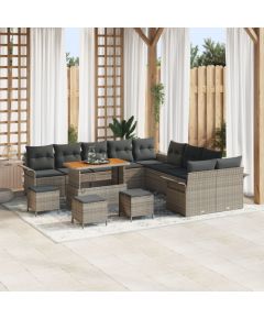 vidaXL 14-częściowy zestaw sof ogrodowych z poduszkami Szary polirattan akacja, vidaXL 2-osobowa sofa ogrodowa z miejscem do przechowywania i poduszkami Szary polirattan, vidaXL 4-częściowy zestaw jadalniany ogrodowy z poduszkami Szary polirattan akac Dārza mēbeļu komplekti