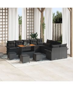 vidaXL 14 Elementowy Zestaw Sof Ogrodowych z Poduszkami Czarny Polirattan Akacja, vidaXL Sofa Ogrodowa na 2 Osoby z Przechowaniem & Poduszkami Czarny Polirattan, vidaXL 4 Elementowy Zestaw Do Jadalni Ogrodowej z Poduszkami Czarny Polirattan Akacja Dārza mēbeļu komplekti