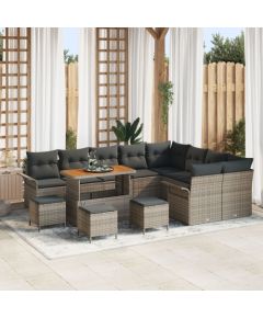 Vidaxl 12-częściowy zestaw sof ogrodowych z poduszkami szary polirattan akacja, Sofa ogrodowa 2-osobowa z miejscem do przechowywania i poduszkami szary polirattan, 3-częściowy zestaw jadalny ogrodowy z poduszkami szary polirattan akacja Dārza mēbeļu komplekti