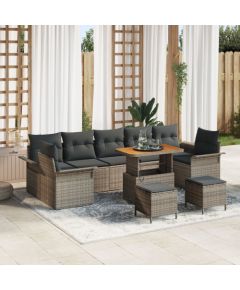 vidaXL 10-elementowy zestaw sof ogrodowych z poduszkami szary polirattan akacja, vidaXL sofa ogrodowa 2-osobowa z miejscem na przechowywanie i poduszkami szary polirattan, vidaXL 3-elementowy zestaw do jadalni ogrodowej z poduszkami szary polirattan akacj Dārza mēbeļu komplekti