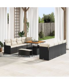 vidaXL 11-częściowy zestaw sof ogrodowych z poduszkami w czarnym polirattanie, vidaXL 2-osobowa sofa ogrodowa z przechowywaniem czarny polirattan, vidaXL 3-częściowy zestaw do jedzenia na świeżym powietrzu w czarnym polirattan Dārza mēbeļu komplekti