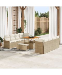 vidaXL Zestaw sof ogrodowych 11-częściowy z poduszkami Beżowy Poli Rattan Akacja, vidaXL 2-osobowa sofa ogrodowa z przechowalnią i poduszkami Beżowa Poli Rattan, vidaXL Zestaw ogrodowy 3-częściowy z poduszkami Beżowy Poli Rattan Akacja Dārza mēbeļu komplekti