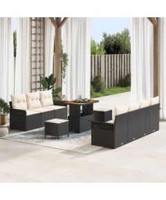 Zestaw Sofy Ogrodowej vidaXL 10 Elementów z Poduszkami Czarny Poli Rattan Akacja, Sofa Ogrodowa vidaXL 2-osobowa z Przechowalnią i Poduszkami Czarny Poli Rattan, Zestaw Stołu i Sofy Ogrodowej vidaXL 3 Elementy z Poduszkami Czarny Poli Rattan Akacja Dārza mēbeļu komplekti