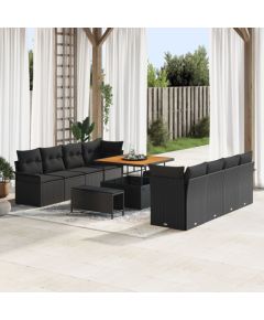 vidaXL 11-częściowy zestaw sof ogrodowych z poduszkami Czarny Poli Rattan Akacja, vidaXL 2-osobowa sofa ogrodowa z miejscem na przechowywanie i poduszkami Czarny Poli Rattan, vidaXL 3-częściowy zestaw obiadowy ogrodowy z poduszkami Czarny Poli Rattan Dārza mēbeļu komplekti