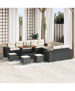 vidaXL 13-elementowy zestaw sof ogrodowych z poduszkami Czarny Polirattan Akacja, vidaXL 3-częściowy zestaw do jadalni ogrodowej z poduszkami Czarny Polirattan Akacja Dārza mēbeļu komplekti