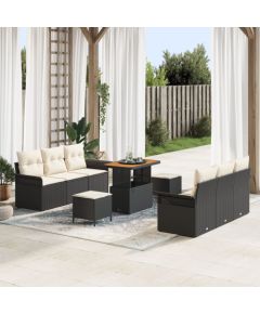 vidaXL 9-częściowy zestaw sof ogrodowych z poduszkami z czarnego polirattanu, vidaXL 2-osobowa sofa ogrodowa z miejscem na przechowywanie i poduszkami z czarnego polirattanu, vidaXL 3-częściowy zestaw jadalniany ogrodowy z poduszkami z czarnego polira Dārza mēbeļu komplekti