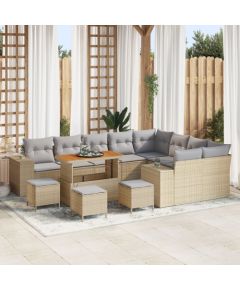 vidaXL 12-częściowy zestaw sof ogrodowych z poduszkami beż polirattan akacja, vidaXL 3-częściowy zestaw jadalny z poduszkami beż polirattan akacja Dārza mēbeļu komplekti