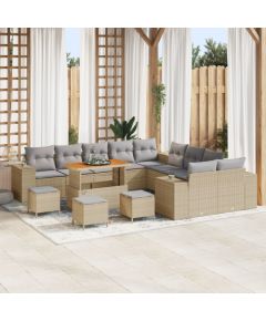 Vidaxl 13-częściowy Zestaw Sofy Ogrodowej z Poduszkami Beżowy Polirattan Akacja, 3-częściowy Zestaw Jadalny do Ogrodu z Poduszkami Beżowy Polirattan Akacja Dārza mēbeļu komplekti
