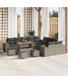 vidaXL Zestaw 13 Częściowych Sof Ogrodowych z Poduszkami Szary Polirattan Akacja, vidaXL Zestaw 3 Częściowy Mebli Ogrodowych z Poduszkami Szary Polirattan Akacja Dārza mēbeļu komplekti