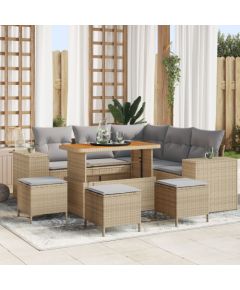 vidaXL 8-częściowy zestaw sof ogrodowych z beżowymi poduszkami, polirattan, akacja, vidaXL 3-częściowy zestaw do jedzenia w ogrodzie z beżowymi poduszkami, polirattan, akacja Dārza mēbeļu komplekti