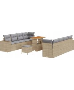 vidaXL 11-częściowy zestaw sof ogrodowych z poduszkami beżowy polirattan akacja, vidaXL 3-częściowy zestaw do jadalni na świeżym powietrzu z poduszkami beżowy polirattan akacja Dārza mēbeļu komplekti