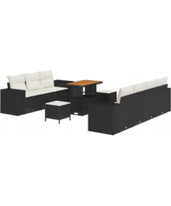 vidaXL 10-częściowy zestaw sof ogrodowych z poduszkami w czerni, rattanu i akacji, vidaXL 3-częściowy zestaw jadalny do ogrodu z poduszkami w czerni, rattanu i akacji Dārza mēbeļu komplekti