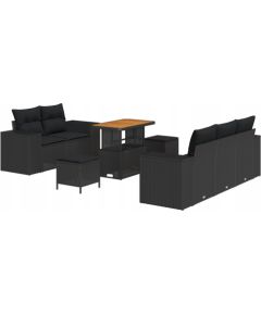 vidaXL 8-częściowy zestaw sof ogrodowych z poduszkami Czarny Polirattan Akacja, vidaXL 3-częściowy zestaw do jadalni ogrodowej z poduszkami Czarny Polirattan Akacja Dārza mēbeļu komplekti