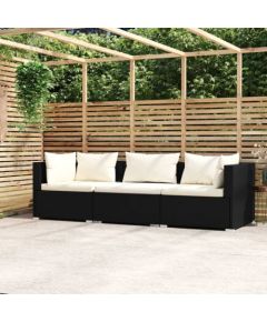 Vidaxl Zestaw 9-częściowy sofy ogrodowej z poduszkami czarny polirattan akacja, Zestaw 3-częściowy stołu z krzesłami czarny polirattan akacja Dārza mēbeļu komplekti