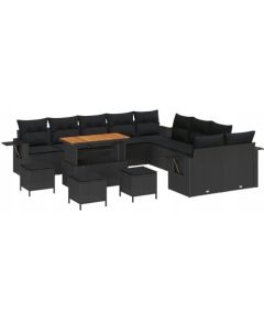 vidaXL 14-częściowy zestaw kanap ogrodowych z poduszkami Czarny Polirattan Akacja, vidaXL 4-częściowy zestaw do jedzenia w ogrodzie z poduszkami Czarny Polirattan Akacja Dārza mēbeļu komplekti
