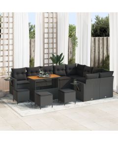 Zestaw sof ogrodowych vidaXL z 12 elementami i poduszkami, Czarny, Polirattan, Akacja, Zestaw do jadalni ogrodowej vidaXL z 3 elementami i poduszkami, Czarny, Polirattan, Akacja Dārza mēbeļu komplekti