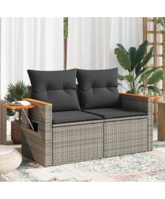 Vidaxl Zestaw 13-częściowy Sofa Ogrodowa z Poduszkami Szary Polirattan Akacja, Zestaw 4-częściowy Stół i Krzesła Ogrodowe z Poduszkami Szary Polirattan Akacja Dārza mēbeļu komplekti