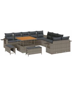 Zestaw ogrodowy vidaXL 13-częściowy z poduszkami Szary Polirattan Akacja, Zestaw jadalny vidaXL 3-częściowy z poduszkami Szary Polirattan Akacja Dārza mēbeļu komplekti