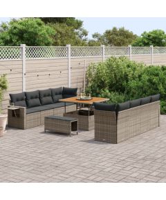 vidaXL 11-częściowy zestaw sof ogrodowych z poduszkami Szary Rattan Poliester Akacja, vidaXL 3-częściowy zestaw do jadalni ogrodowej z poduszkami Szary Rattan Poliester Akacja Dārza mēbeļu komplekti