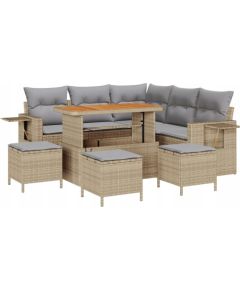 Zestaw Sofy Ogrodowej vidaXL 9 Części z Poduszkami Beżowy Polirattan Akacja, Zestaw Jadalny vidaXL 4 Części z Poduszkami Beżowy Polirattan Akacja Dārza mēbeļu komplekti