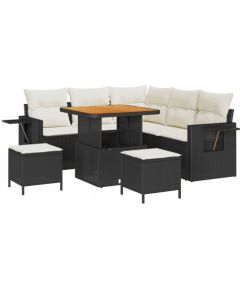 vidaXL 8-częściowy zestaw sof ogrodowych z poduszkami czarny polirattan akacja, vidaXL 3-częściowy zestaw jadalny z poduszkami czarny polirattan akacja Dārza mēbeļu komplekti