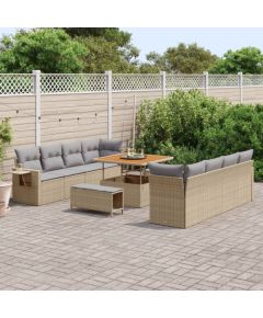 Vidaxl 11-elementowy zestaw sof ogrodowych z poduszkami Beżowy Poli Rattan Akacja, 3-elementowy zestaw do jadalni ogrodowej z poduszkami Beżowy Poli Rattan Akacja Dārza mēbeļu komplekti