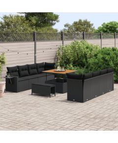 vidaXL Zestaw 11-częściowy sofa ogrodowa z poduszkami czarny polirattan akacjowy, vidaXL 3-częściowy zestaw do jadalni ogrodowej z poduszkami czarny polirattan akacjowy Dārza mēbeļu komplekti