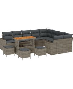 vidaXL 13-częściowy zestaw sofy ogrodowej z poduszkami Szary Polirattan Akacja, vidaXL 4-częściowy zestaw jadalny ogrodowy z poduszkami Szary Polirattan Akacja Dārza mēbeļu komplekti