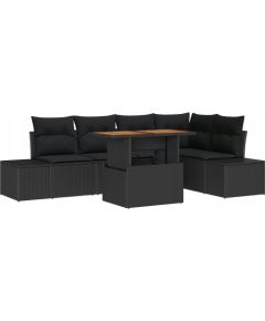 vidaXL 6-osobowy zestaw sof ogrodowych z poduszkami czarny polirattan Dārza mēbeļu komplekti