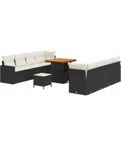 vidaXL Zestaw Sofy Ogrodowej 11 Elementów z Poduszkami Czarny Polirattan Akacja, vidaXL Zestaw Jadalny Ogrodowy 3 Elementy z Poduszkami Czarny Polirattan Akacja Dārza mēbeļu komplekti