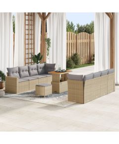 Vidaxl Zestaw 11-częściowy sofy ogrodowej z poduszkami Beżowy Rattan Akacja, Zestaw 3-częściowy stół ogrodowy z poduszkami Beżowy Rattan Akacja Dārza mēbeļu komplekti