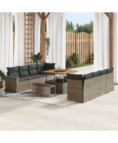 Zestaw kanapowy ogrodowy vidaXL 11 elementów z poduszkami szary polirattan akacja, Zestaw do jadalni vidaXL 3 elementy z poduszkami szary polirattan akacja Dārza mēbeļu komplekti