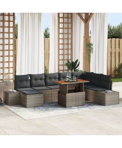 vidaXL 9-elementowy zestaw sof ogrodowych z poduszkami szary polirattan Dārza mēbeļu komplekti