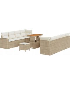 vidaXL 11 Częściowy Zestaw Sof Ogrodowych z Poduszkami Beżowy Polirattan Akacja, vidaXL 3 Częściowy Zestaw Jadalniany Ogrodowy z Poduszkami Beżowy Polirattan Akacja Dārza mēbeļu komplekti