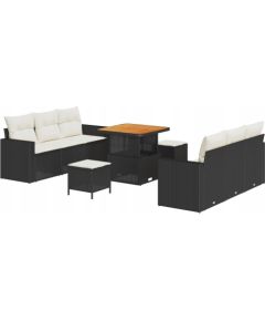 Zestaw Sofowy 9 częściowy vidaXL z poduszkami czarny polirattan akacjowy, Zestaw jadalny 3 częściowy vidaXL z poduszkami czarny polirattan akacjowy Dārza mēbeļu komplekti
