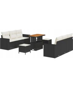 Vidaxl 9-częściowy zestaw kanapowy do ogrodu z poduszkami czarny polirattan akacja, 3-częściowy zestaw do jadalni z poduszkami czarny polirattan akacja Dārza mēbeļu komplekti