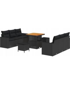 Vidaxl 9-częściowy zestaw sof ogrodowych z poduszkami czarny polirattan akacja, 3-częściowy zestaw jadalny z poduszkami czarny polirattan akacja Dārza mēbeļu komplekti